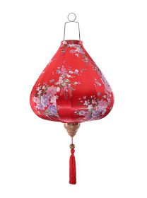 Chinese Cloth Lantern Painted Red Flowers Traditional Home Garden Hanging Decorative Lampshade 14"