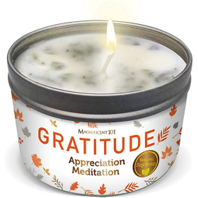 Magnificent 101 Long Lasting Gratitude Smudge Candle | 6 Oz - 35 Hour Burn | Paraffin Free Sage Scented Soy Wax Candle for Appreciation